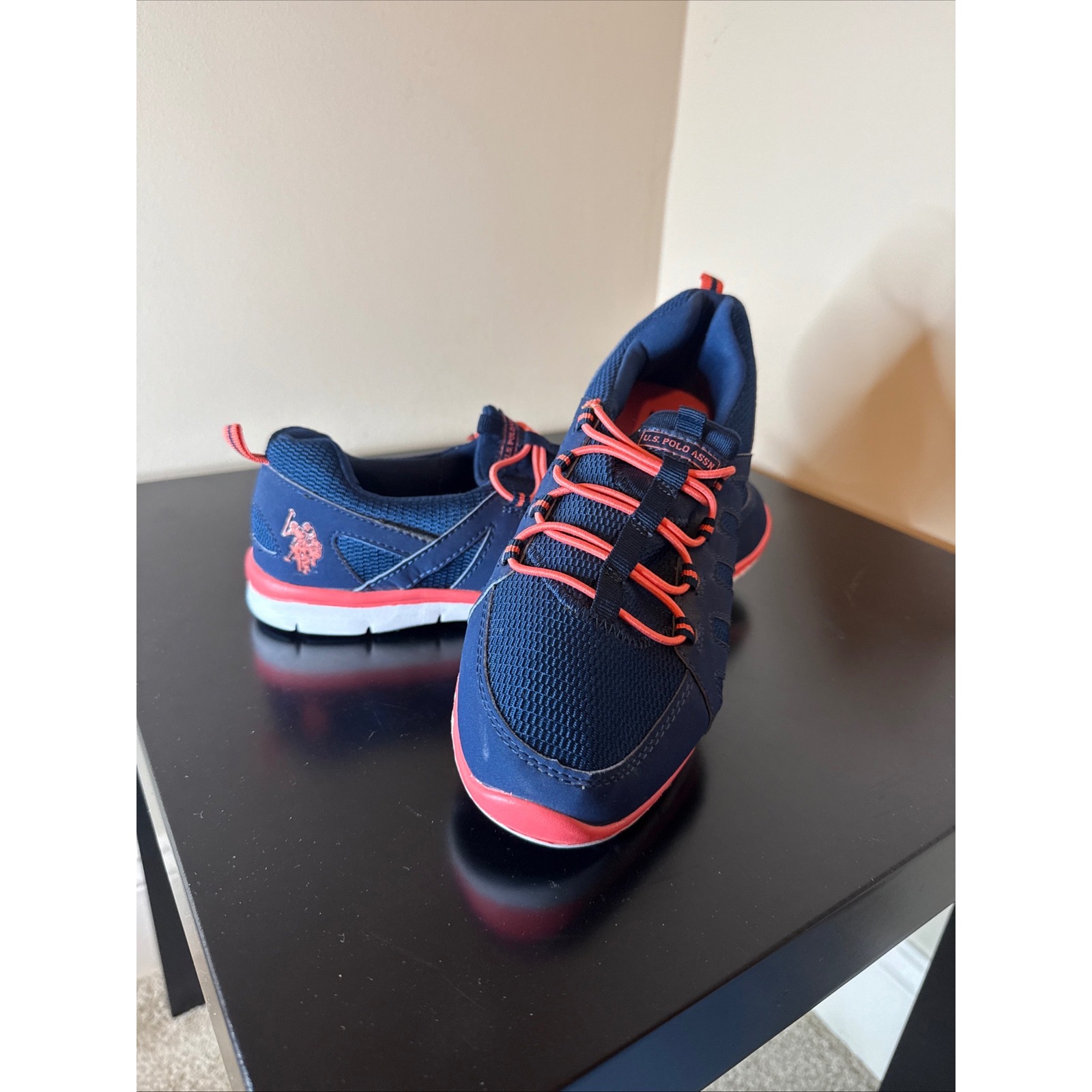 Us Polo Assn Women's 8.5m Navy Blue Coral Mesh Slip On Bungee Athletic Sneakers